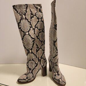 J.Crew Gray Leather "Snakeskin" Heeled Boots